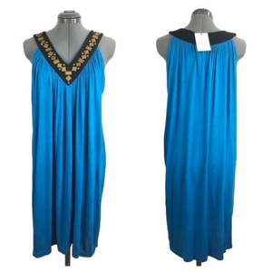 AVANTI Turquoise V-Neck Shift Dress with Bronze Accent Front. Size S. NWT!